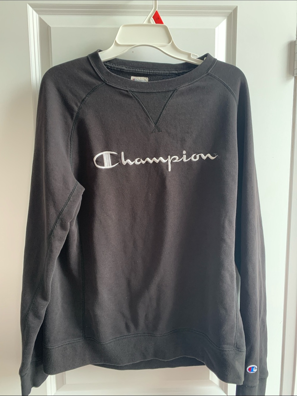 Champion Black Crewneck Sweatshirt with White Script Logo
